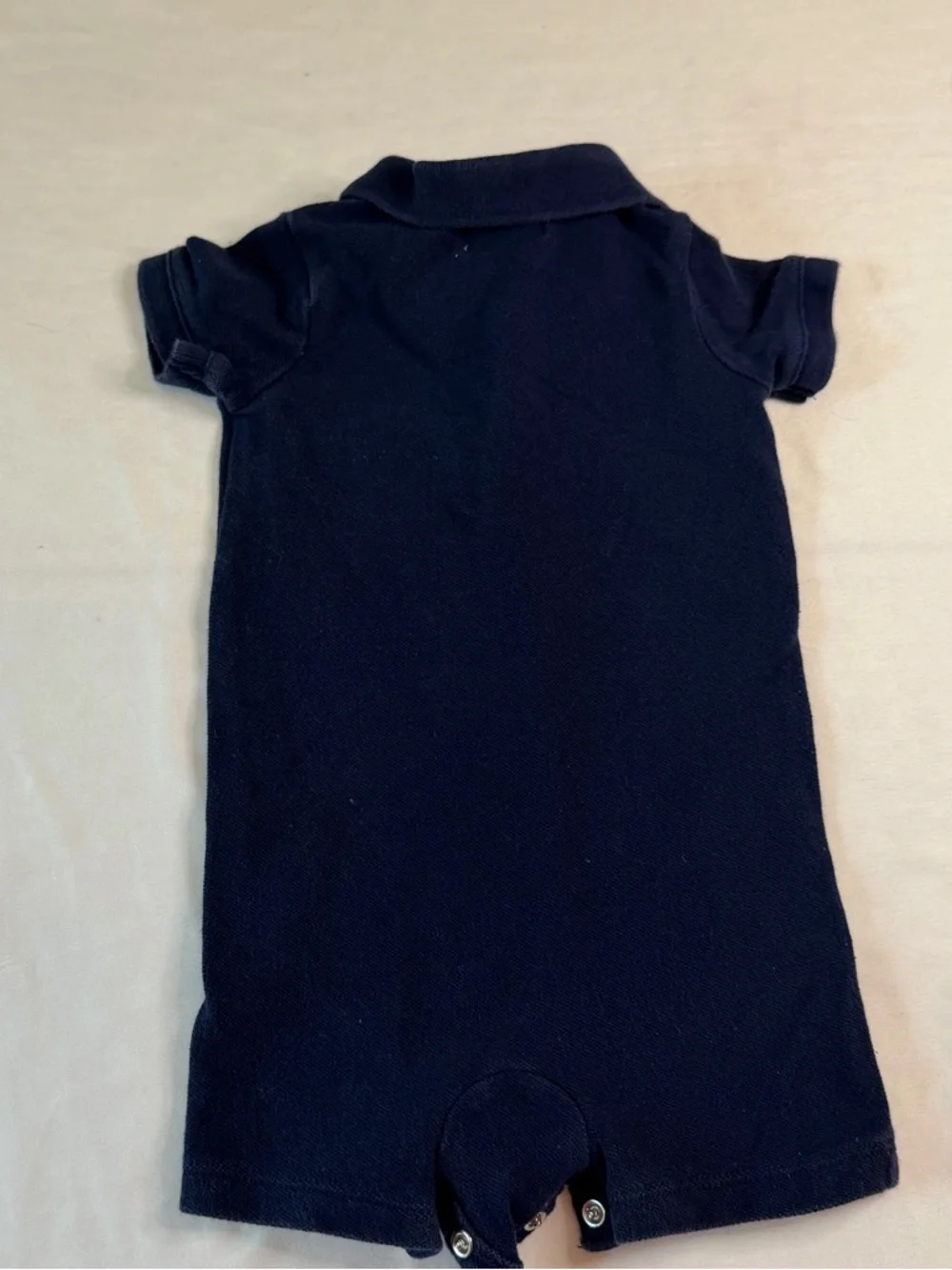 Ralph Lauren Baby Boys 6M Navy Polo Romper Shortall Yellow Pony Cotton